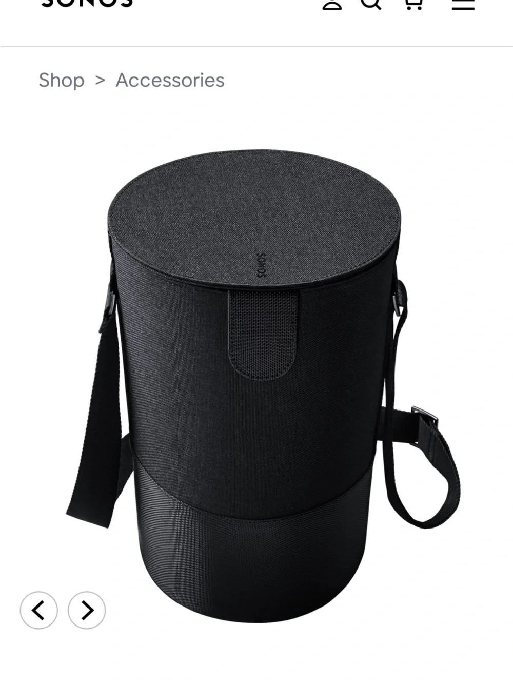 Sonos Black Cylindrical Travel Bag with Shoulder Strap